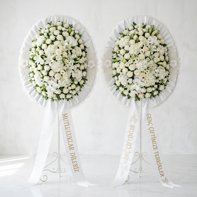 Beyaz İkili Düğün Çelengi