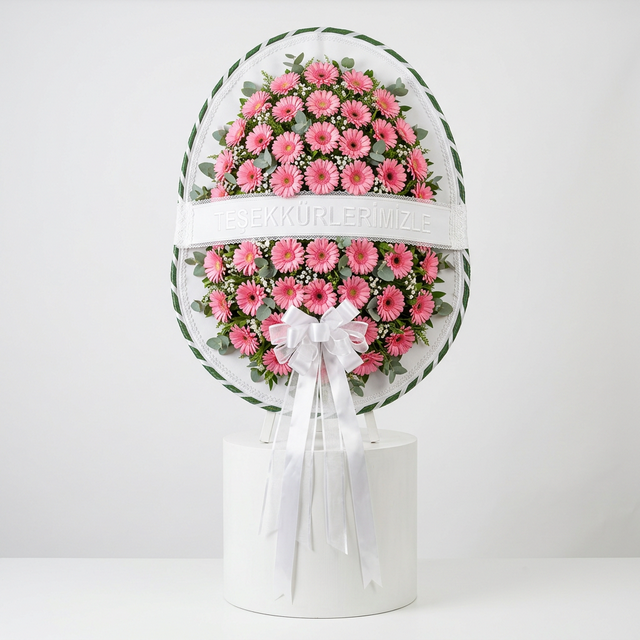 Tekli Sepet Pembe Gerbera Çelenk